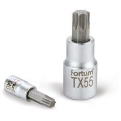   FORTUM bitdugófej, torx, 1/2", 61CrV5/S2, mattkróm; TX40, 55mm FORTUM