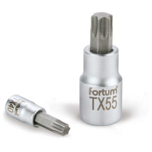 FORTUM bitdugófej, torx, 1/2", 61CrV5/S2, mattkróm; TX40, 55mm FORTUM