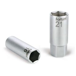   FORTUM gyertyakulcs dugófej 1/2", 61CrV5; 21mm, gumírozott FORTUM