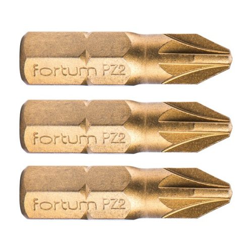 FORTUM behajtóhegy PZ, 3 db, S2 acél, Titanium bevonat; PZ 1×25mm, bliszteren