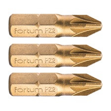 FORTUM behajtóhegy PZ, 3 db, S2 acél, Titanium bevonat; PZ 2×25mm, bliszteren