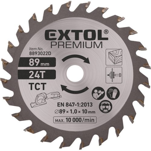 EXTOL körfűrészlap, keményfém lapkás, 89mm, 24T a 8893022 mini körfűrészhez, fára és farostlemezre